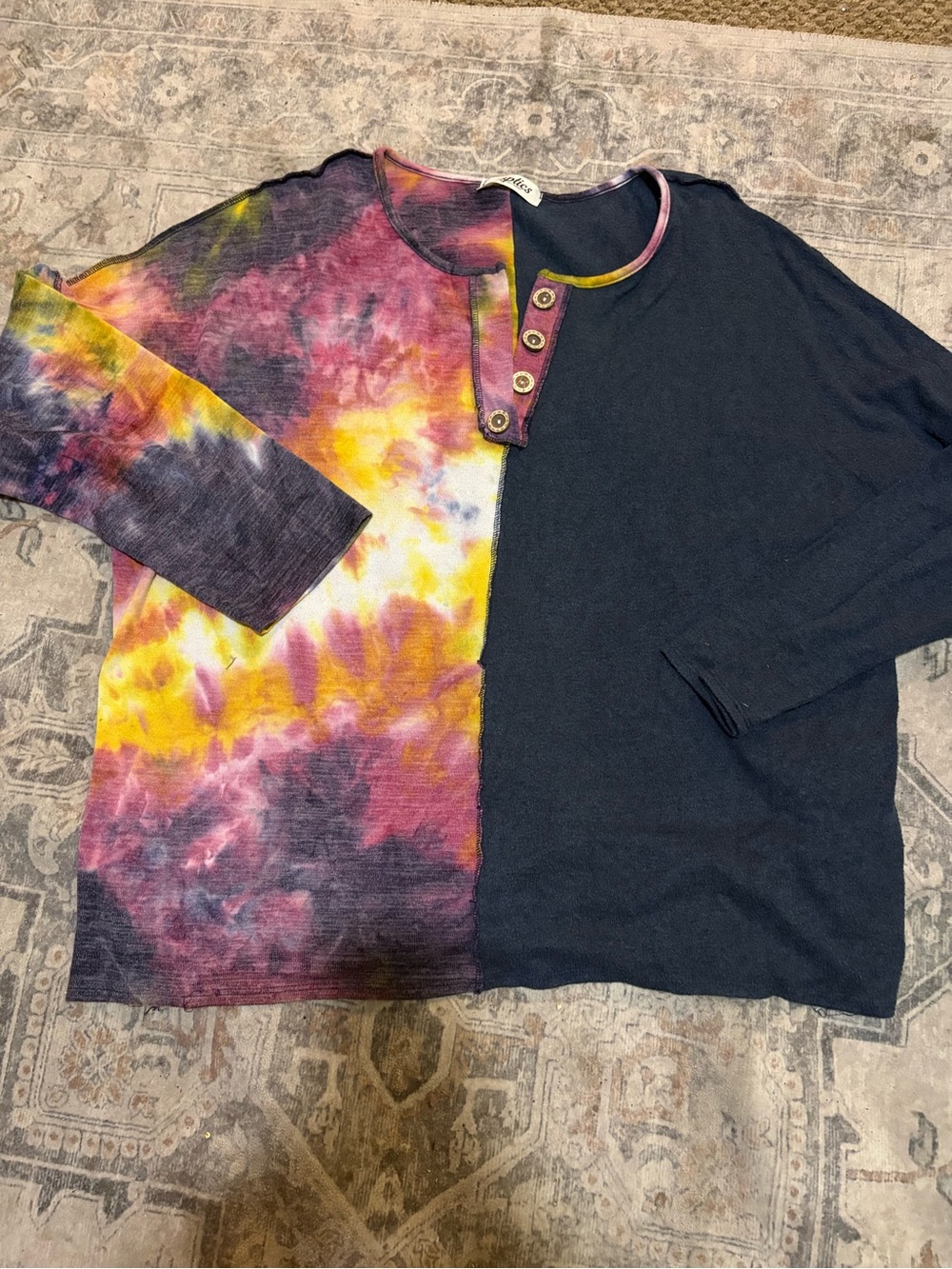 Two-Tone Tie-Dye & Black Long Sleeve Top